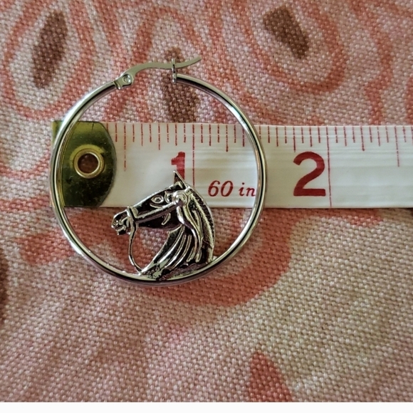 Horse Hoop Earrings. Western Equestrian Cowgirl Vaquera Country Rodeo Caballo - Picture 2 of 5